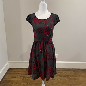 Kenzie red poppy gray cap sleeve dress